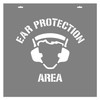 STENCIL "EAR PROTECTION AREA" + Symbol, 390mm High, 2mm, POLY, (580mm x 580mm)