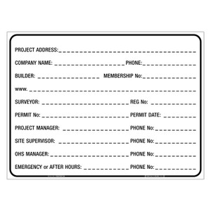 "CONSTRUCTION SIGN SITE DETAILS", CORFLUTE, (600mm x 450mm)