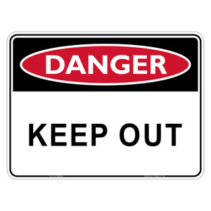 "DANGER KEEP OUT", Non-reflective, METAL, (600mm x 450mm)