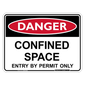 "DANGER CONFINED SPACE ENTRY BY PERMIT ONLY", Non-reflective, METAL, (300mm x 225mm)