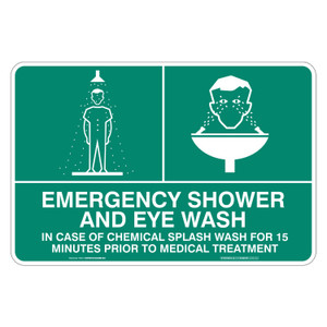 "EMERGENCY EYE WASH STATION AND SHOWER", Non-reflective, METAL, (300mm x 450mm)