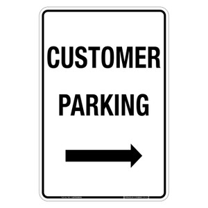 "CUSTOMER PARKING" + Right Arrow, Non-reflective, METAL, (300mm x 450mm)