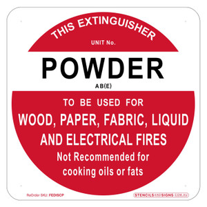 "FIRE EXTINGUISHER IDENTIFICATION - POWDER (WOOD, PAPER)", POLY, (200mm x 200mm)