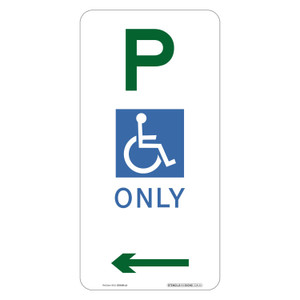 "DISABLED PARKING ONLY" + Left Arrow, CL1 Reflective, ALUMINIUM, (225mm x 450mm)
