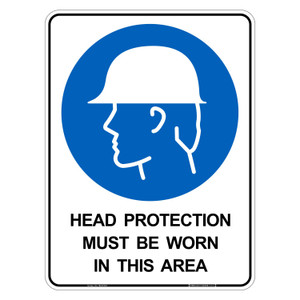 "HEAD PROTECTION MUST BE WORN IN THIS AREA", POLY, (450mm x 600mm)