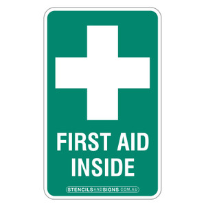 "FIRST AID INSIDE" (5 Pack), Self-Adhesive VINYL, (55mm x 90mm)