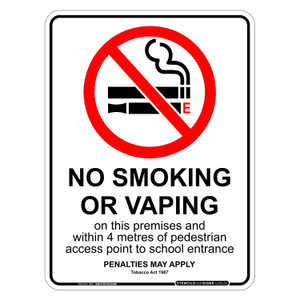 "NO SMOKING OR VAPING WITHIN 4M OF ENTRANCE", Non-reflective, METAL, (225mm x 300mm)