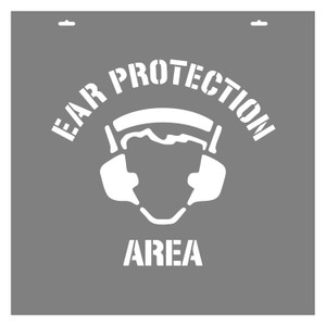 STENCIL "EAR PROTECTION AREA" + Symbol, 390mm High, 2mm, POLY, (580mm x 580mm)