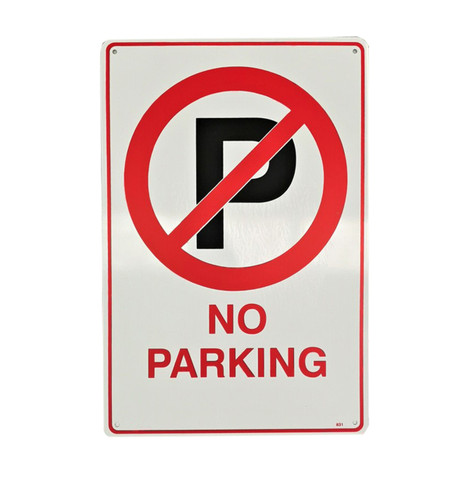 No Parking Sign with Symbol - Metal - (300mm x 450mm)