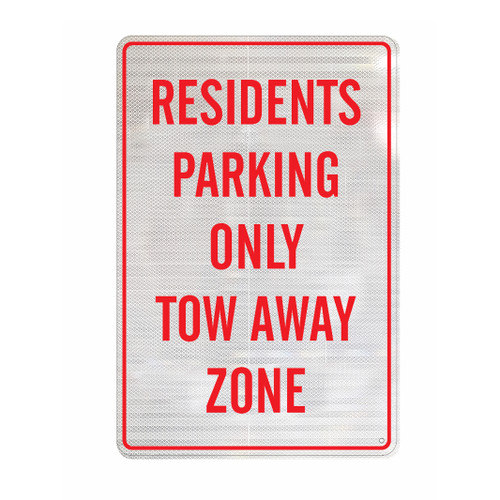Residents Parking Only Tow Away Zone Sign - Class 1 Reflective Aluminium -  (300mm x 450mm)