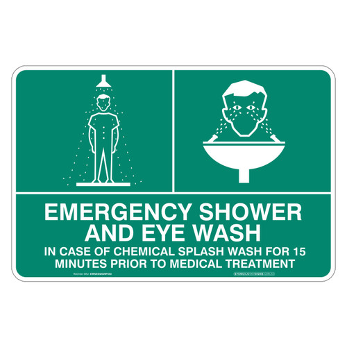 "EMERGENCY EYE WASH STATION AND SHOWER", POLY, (300mm x 450mm)