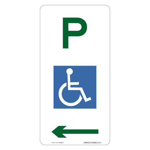 "DISABLED PARKING ONLY" + Left Arrow, Non-reflective, METAL, (225mm x 450mm)
