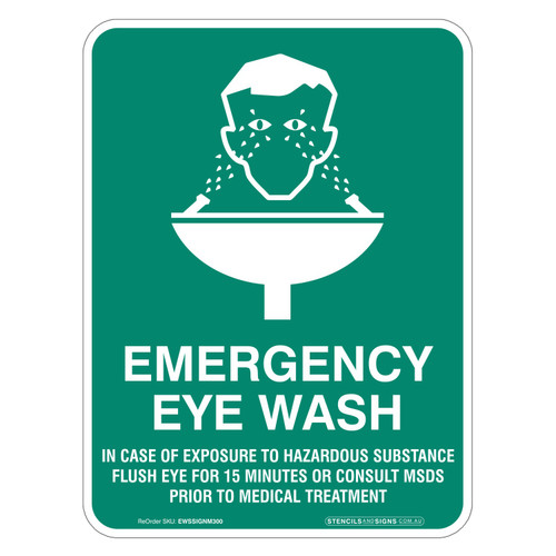 "EMERGENCY EYE WASH STATION", Non-reflective, METAL, (225mm x 300mm)