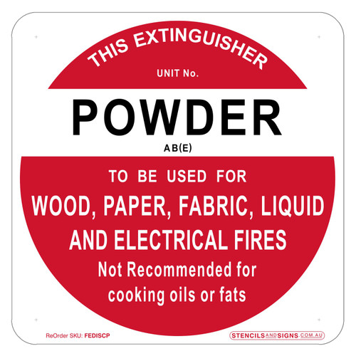 "FIRE EXTINGUISHER IDENTIFICATION - POWDER (WOOD, PAPER)", POLY, (200mm x 200mm)