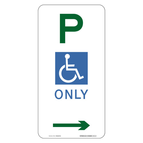 "DISABLED PARKING ONLY" + Right Arrow, CL1 Reflective, ALUMINIUM, (225mm x 450mm)