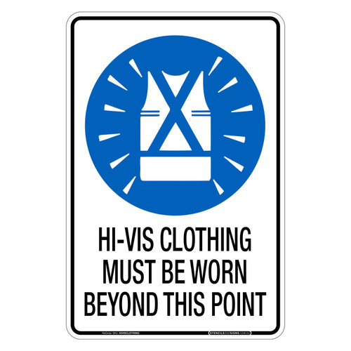 "HIGH-VIS CLOTHING MUST BE WORN BEYOND THIS POINT", Non-reflective, METAL, (300mm x 450mm)