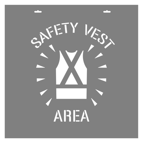 STENCIL "SAFETY VEST AREA" + Symbol, 430mm High, 2mm, POLY, (580mm x 580mm)