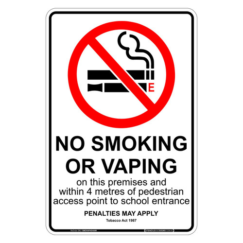"NO SMOKING OR VAPING WITHIN 4M OF ENTRANCE", Non-reflective, METAL, (300mm x 450mm)