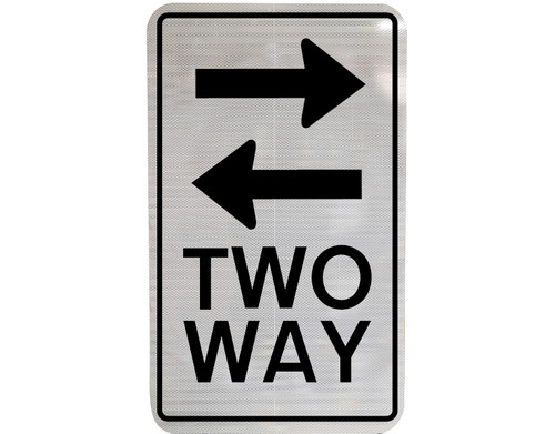 "TWO WAY" + Left and Right Arrows, CL1 Reflective, ALUMINIUM, (450mm x 600mm)