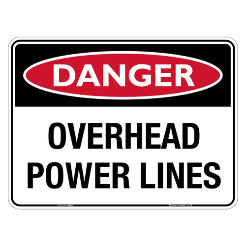 "DANGER OVERHEAD POWER LINES", Non-reflective, METAL, (600mm x 450mm)