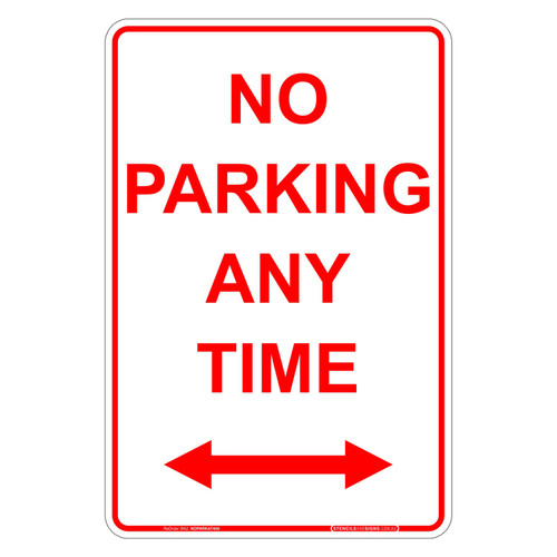 "NO PARKING ANYTIME" + Both Arrows, CL1 Reflective, ALUMINIUM, (300mm x 450mm)