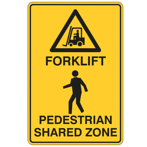 Warning Sign - FORKLIFT PEDESTRIAN SHARED ZONE SIGN - 300mm X 450mm Metal