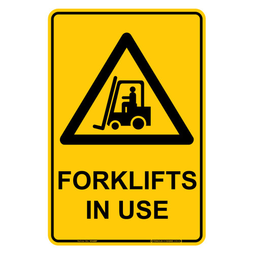 "FORKLIFTS IN USE" + Symbol, 2mm, POLY, (300mm x 450mm)