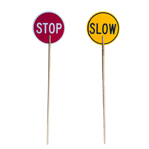 STOP / SLOW Controller Baton - Double Side - Lollipop Sign - Wooden Handle