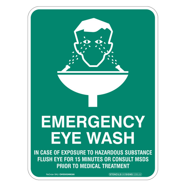 "EMERGENCY EYE WASH STATION", Non-reflective, METAL, (225mm x 300mm)