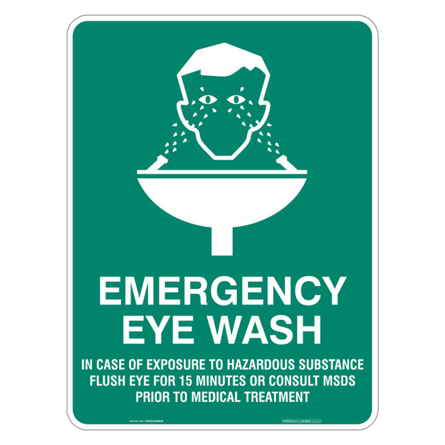 "EMERGENCY EYE WASH STATION", Non-reflective, METAL, (450mm x 600mm)