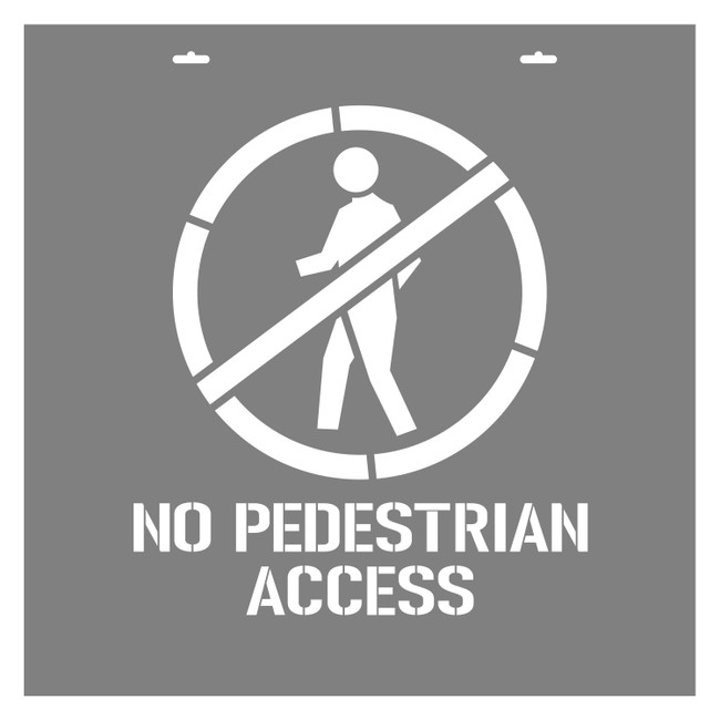 STENCIL "NO PEDESTRIAN ACCESS" + Symbol, 440mm High, 2mm, POLY, (580mm x 580mm)