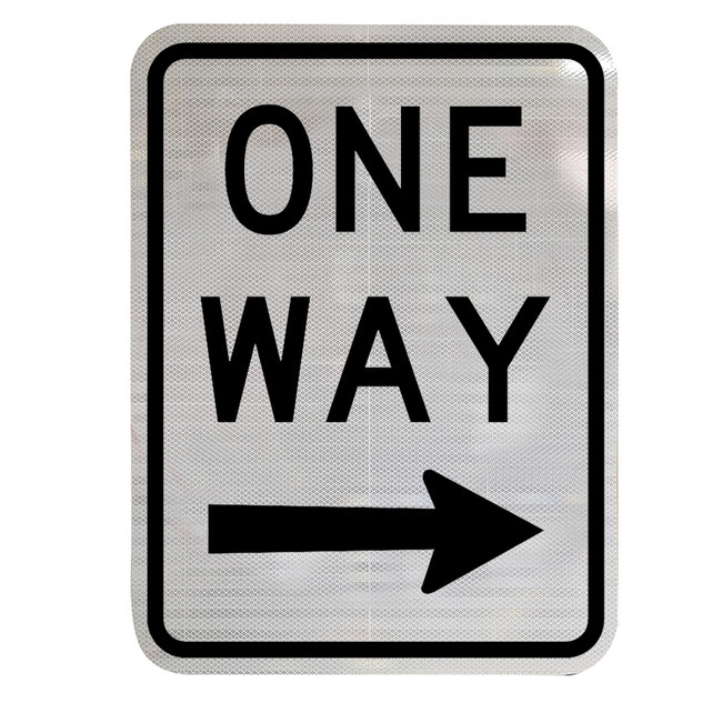 "ONE WAY" + Right Arrow, CL1 Reflective, ALUMINIUM, (450mm x 600mm)