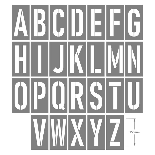 STENCIL A-Z Set 150mm, 2mm, POLY, (720mm x 800mm)