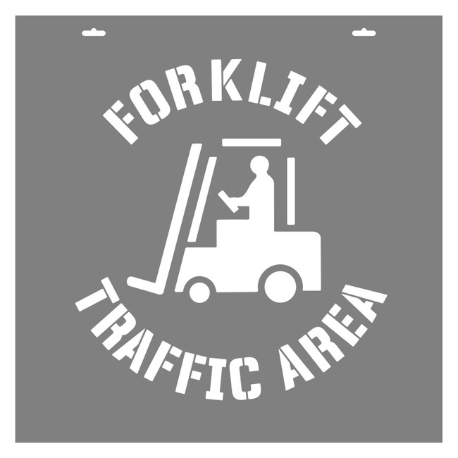 STENCIL "FORKLIFT TRAFFIC AREA" + Symbol, 440mm High, 2mm, POLY, (580mm x 580mm)