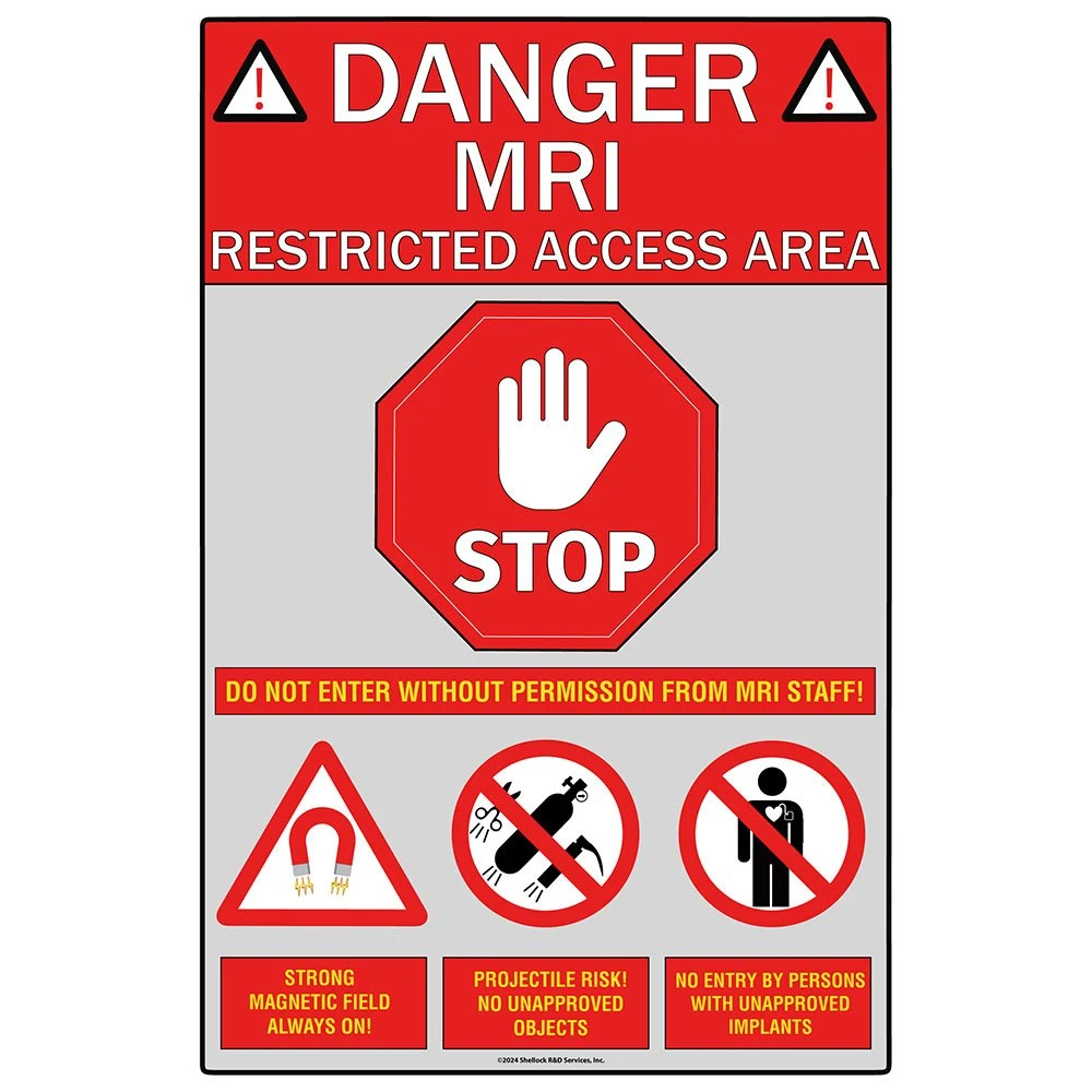 MRI danger warning sign for restricted magnetic field area