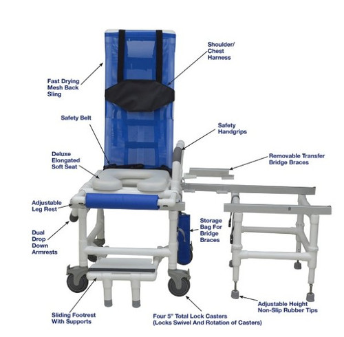 Tilt-N-Space Slider Shower/Commode Chair - One-Step Function Locking System