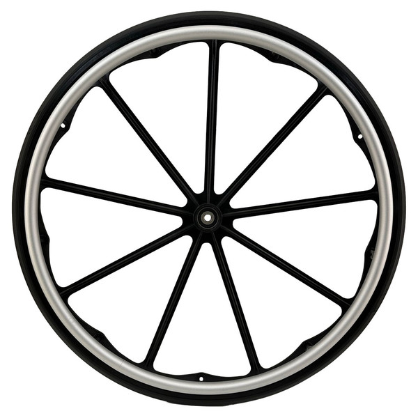 Black-9-Spoke-Mag-24"-x-1"-Black-Urethane-Tire-5/8"-Axle