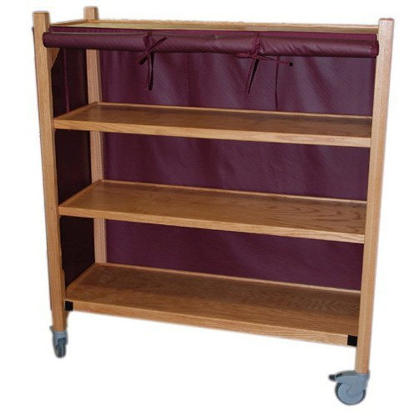 MRI Non-Magnetic Oak Coil Cart, 2' Depth x 6' Height x 3' Length, 4 Shelves
