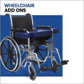 Innovative add-ons attached to a modern wheelchair.