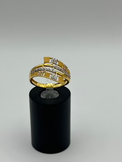 21K Gold Crossover Ring with Diamond Accents