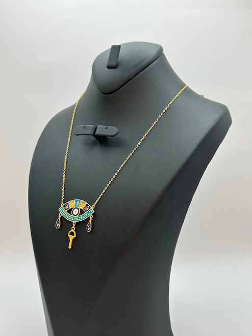 21K Gold Pendant Necklace with Colorful Enamel Accents