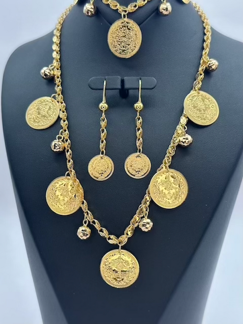 21K Gold Ring, Earrings, Necklace, and Bracelet