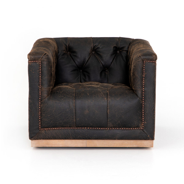 Maxx Swivel Chair in Destroyed  Black Leather