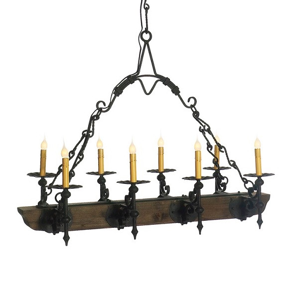 Vintage Wood & Iron Trestle Chandelier 8 light