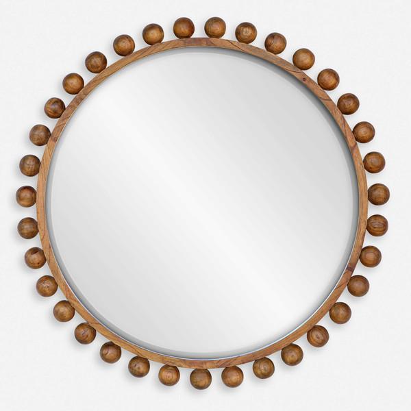 Cyra Wood Round Mirror - Walnut