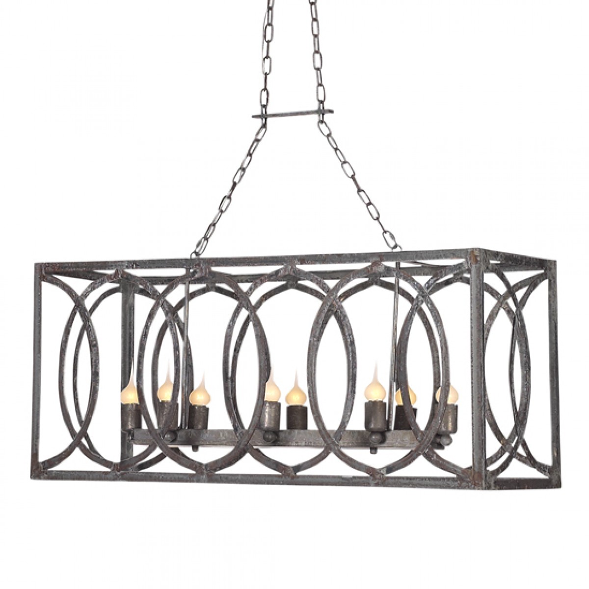 French Iron Linen Charles Rectangular Chandelier 6 Light