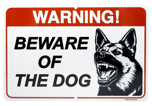 beware of the dog sign, warning beware of dog, dog warning sign, guard dog sign, aggressive dog sign, aluminum warning sign, no trespassing sign, home security sign, 12x8 dog sign, yard security warning sign
