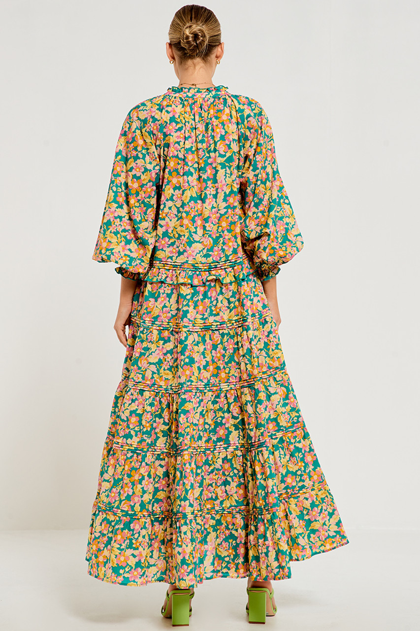 Ruffle Neck Tiered Maxi Dress In Fern | Bohemian Traders