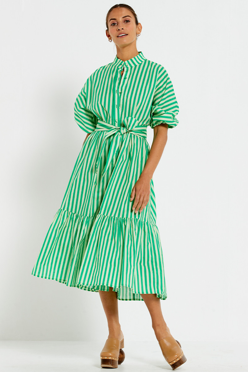 Dolman Shirt Midi Dress in Tonal Jade Stripe Bohemian Traders