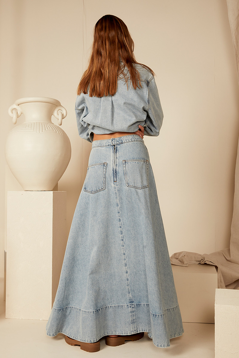 Jupe Cercle En Simili Denim Crazy 8 - Taille 7-8 Ans - Brodée - Longueur Genoux - Occasion Très Bon état